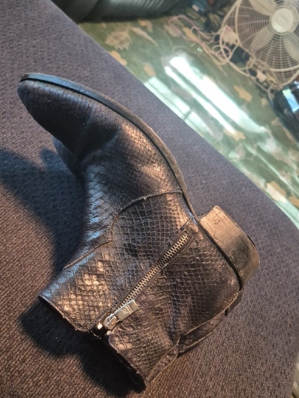 Men's Black Textured Chukka Boots with Side Zip - Picture 2 of 13